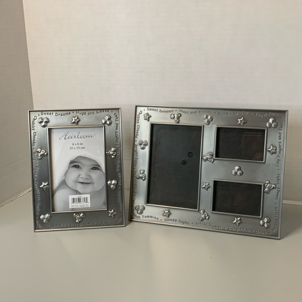 Heirloom Set of 2 Silver Tone Baby Photo Frame